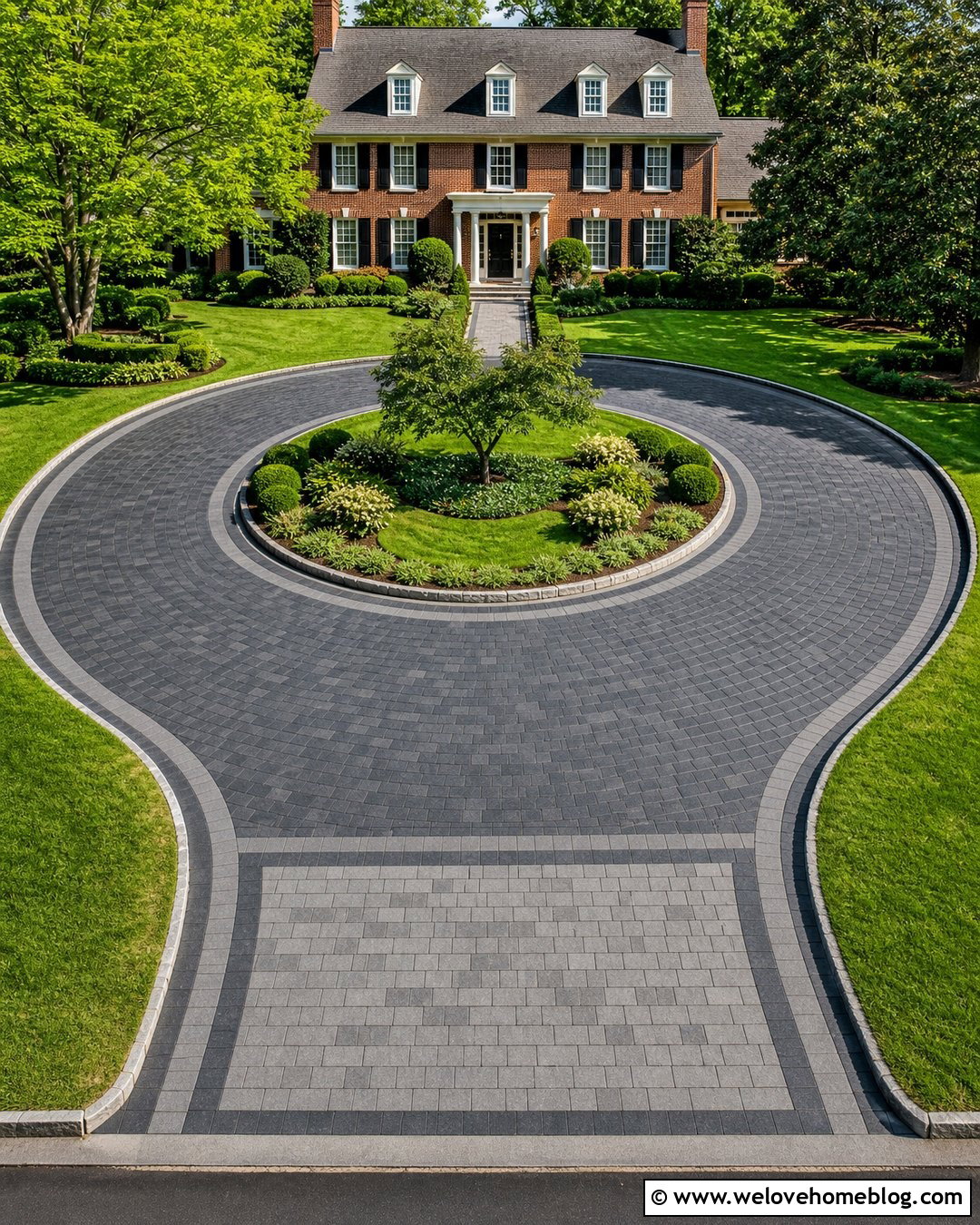 Circular Paver Driveway With Center Garden - 20 How To Build A Driveway Ideas