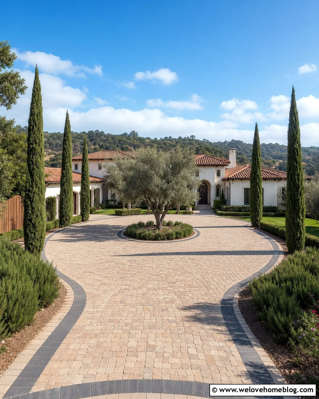 Circular Paver Driveway With Cypress Trees - 20 cypress tree lined driveway ideas