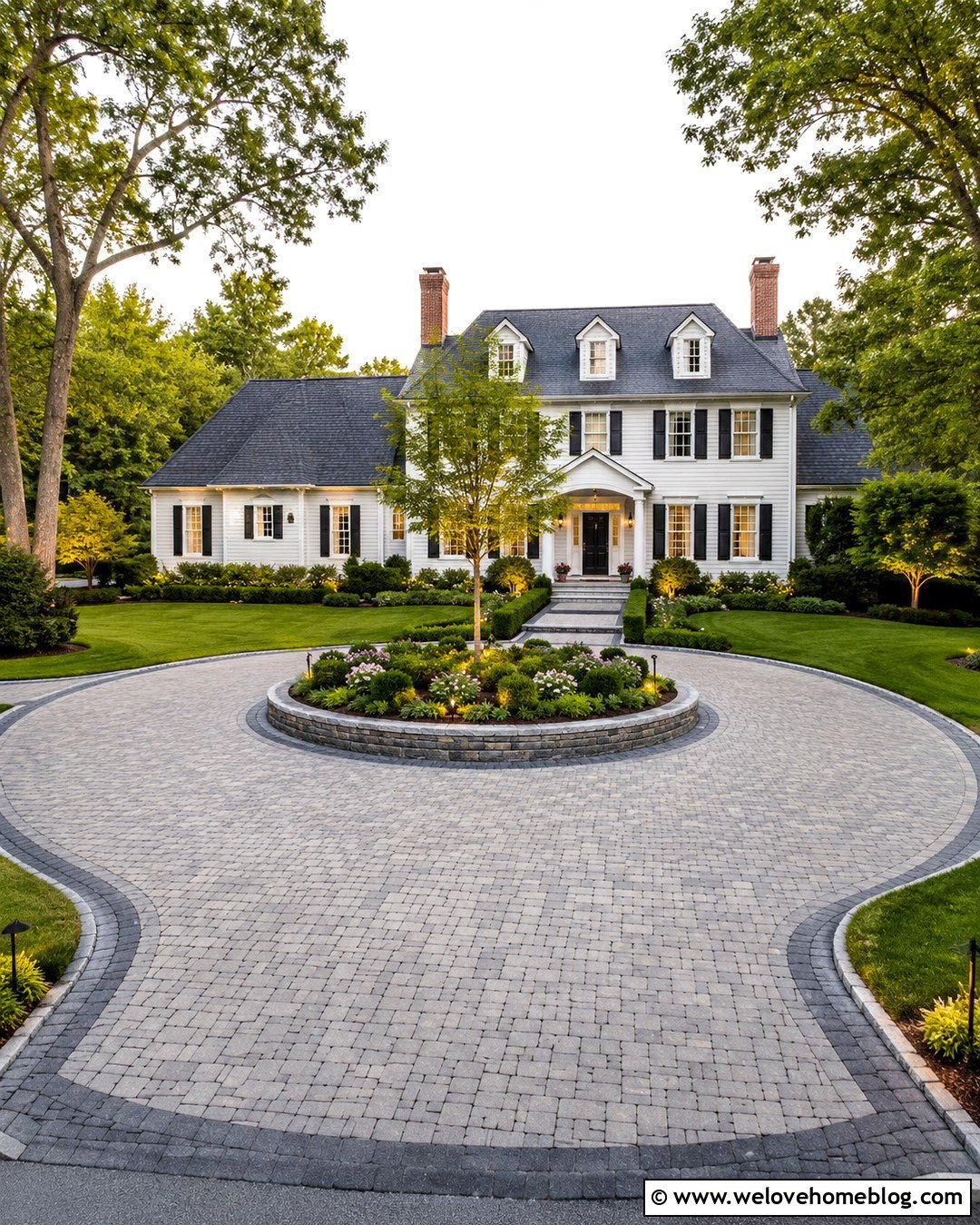 Circular Paver Driveway With a Center Island - 20 landscape design driveway ideas