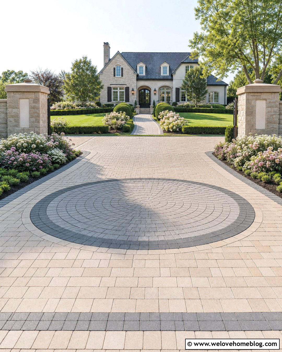 Circular Paver Medallion Driveway Apron - 35 Driveway Apron Ideas
