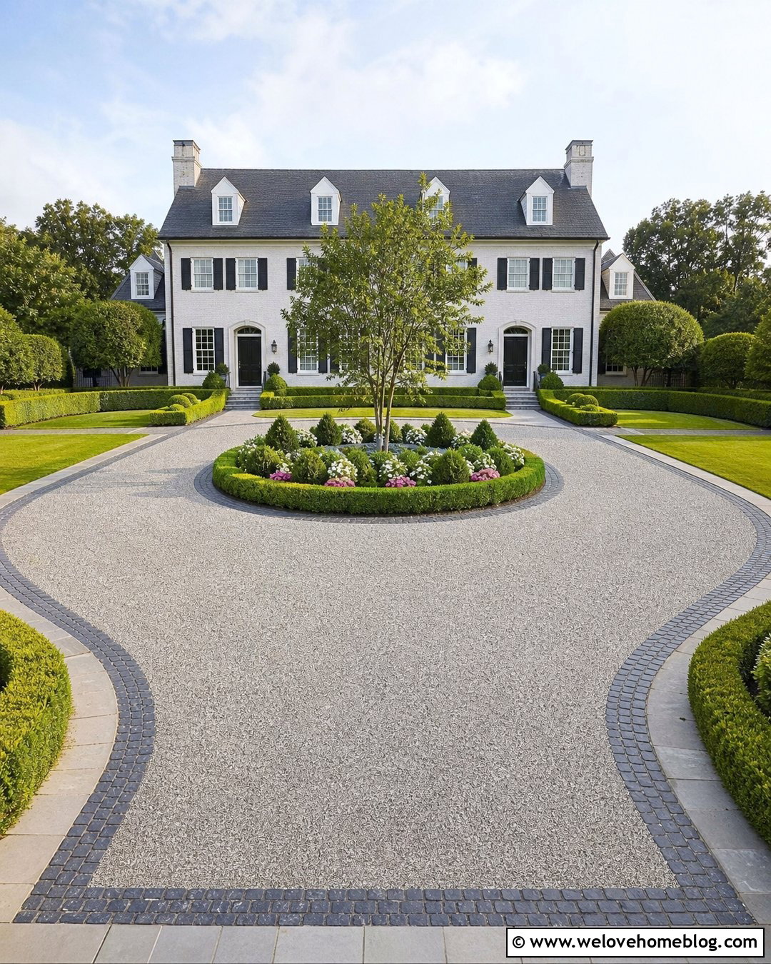 Circular Pebble Driveway With Center Landscaping - 20 pebble rock driveway ideas