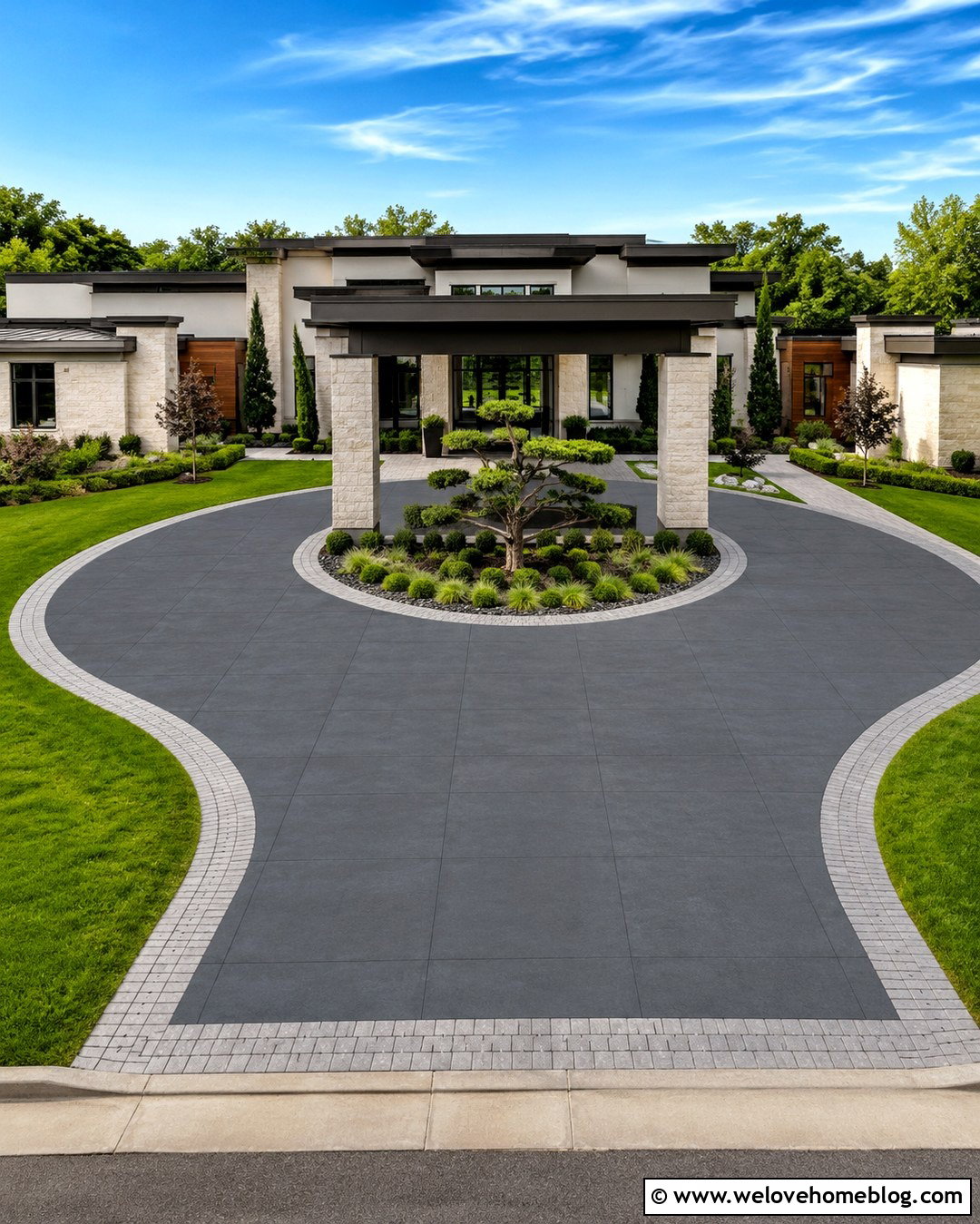 Circular Porte Cochere Driveway With Pavers - 20 Porte Cochere Driveway Modern Ideas