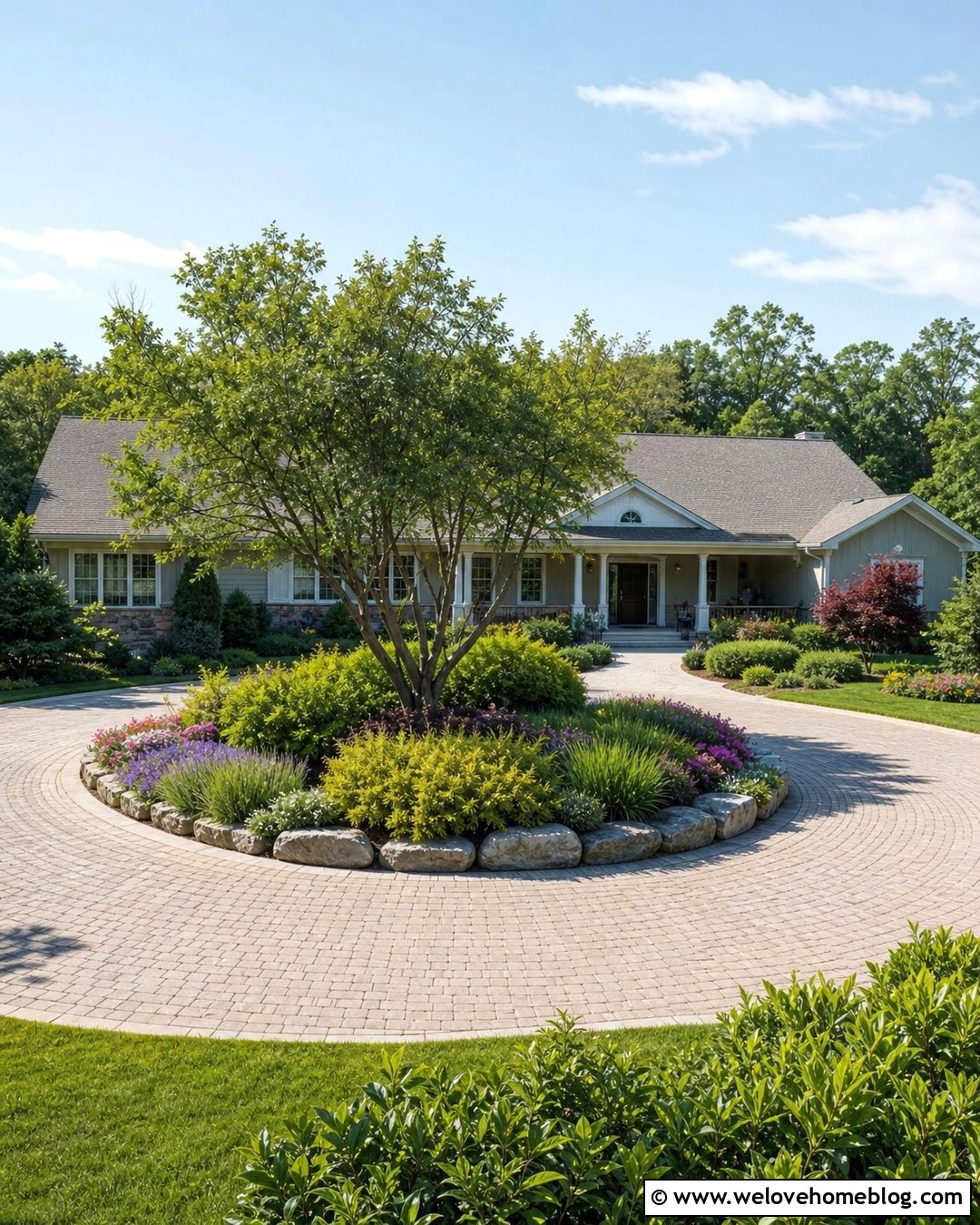 Circular Ranch House Driveway With Center Island - 20 Ranch House Driveway Ideas
