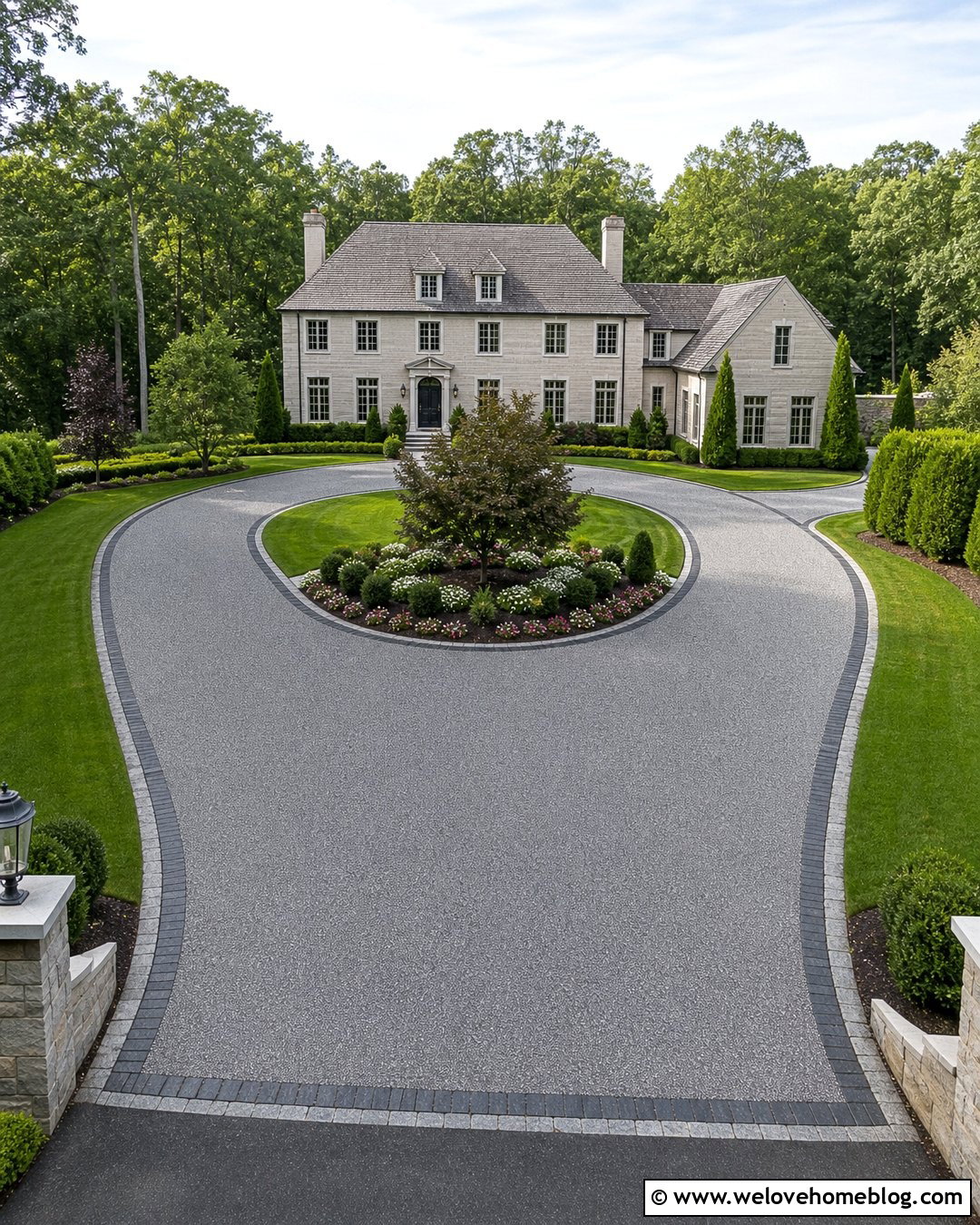 Circular Resin Driveway With Center Landscaping - 20 Resin Drives Driveways Ideas