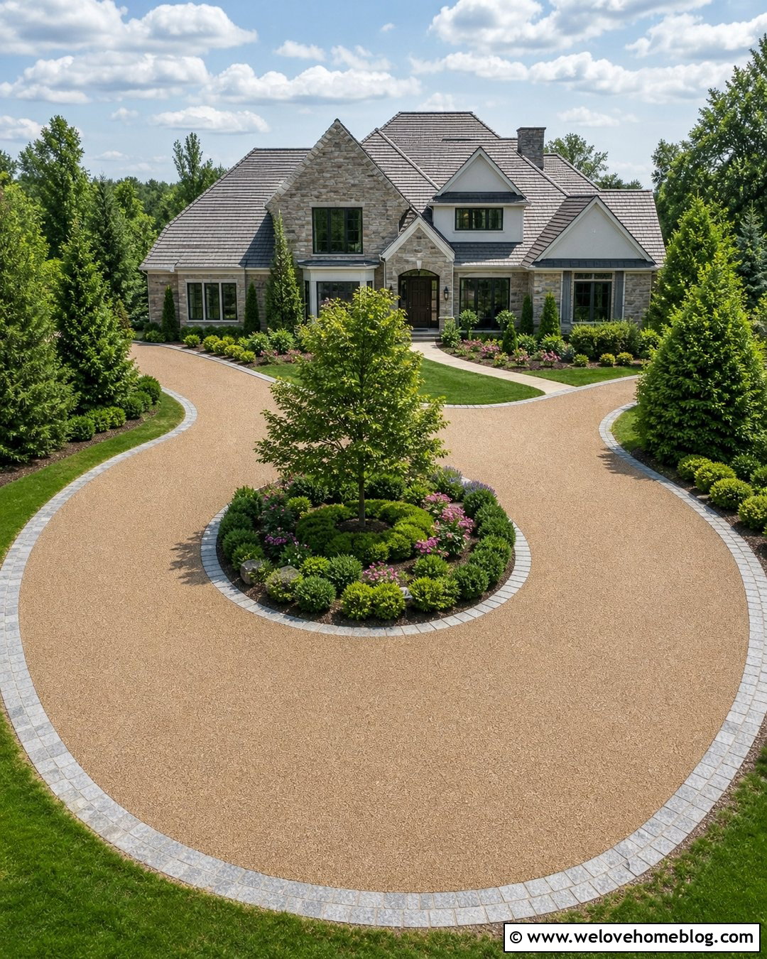 Circular Resin Driveway With Planted Center Island - 40 resin driveway ideas