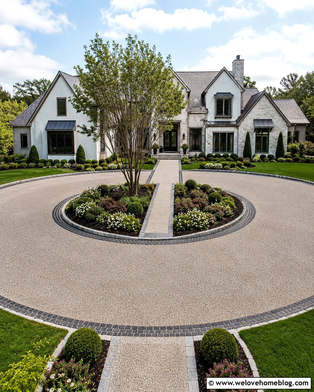 Circular Resin Gravel Driveway With Center Garden - 20 Resin Gravel Driveway Ideas