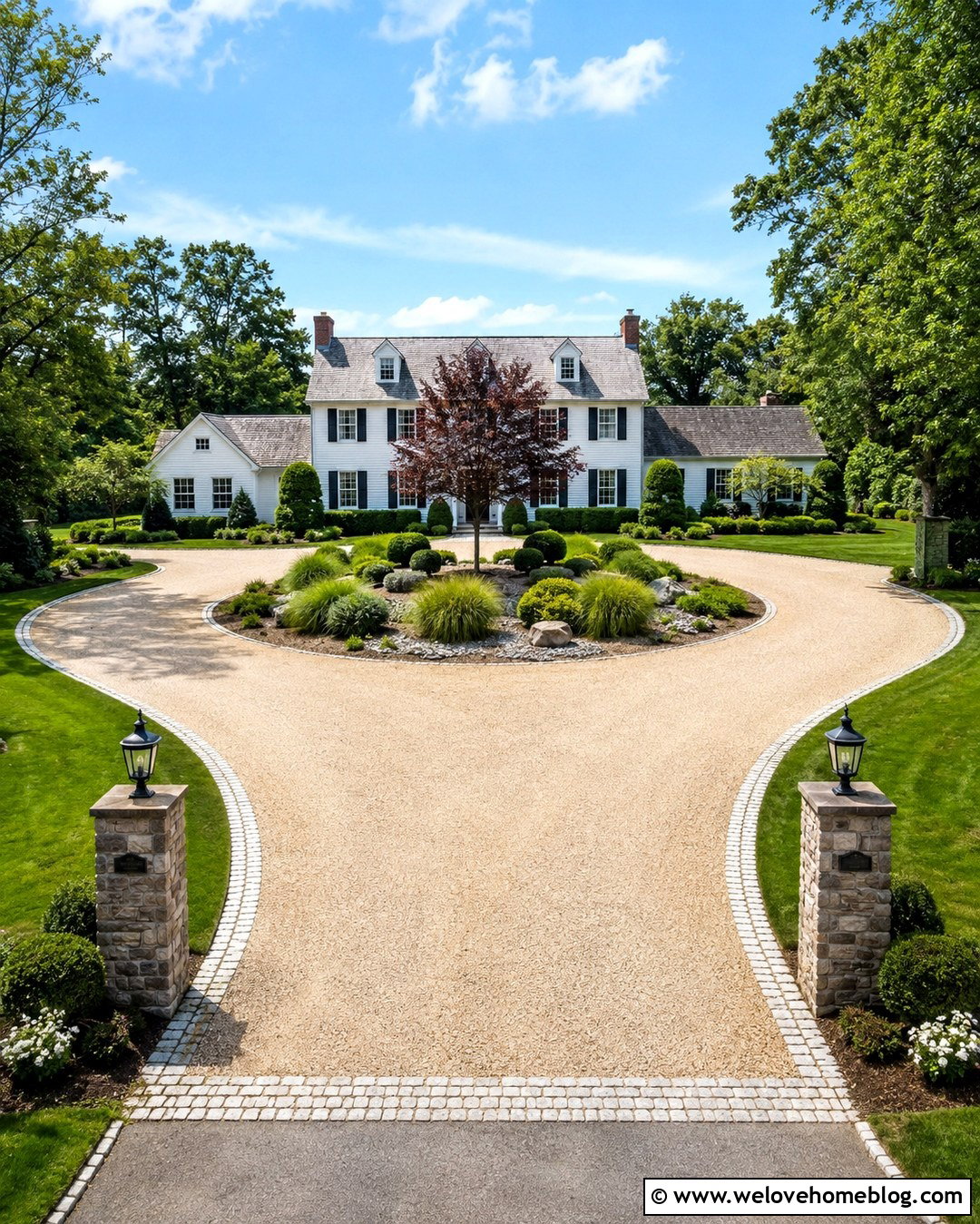 Circular Road Base Driveway With Center Landscaping - 20 Road Base Driveway Ideas