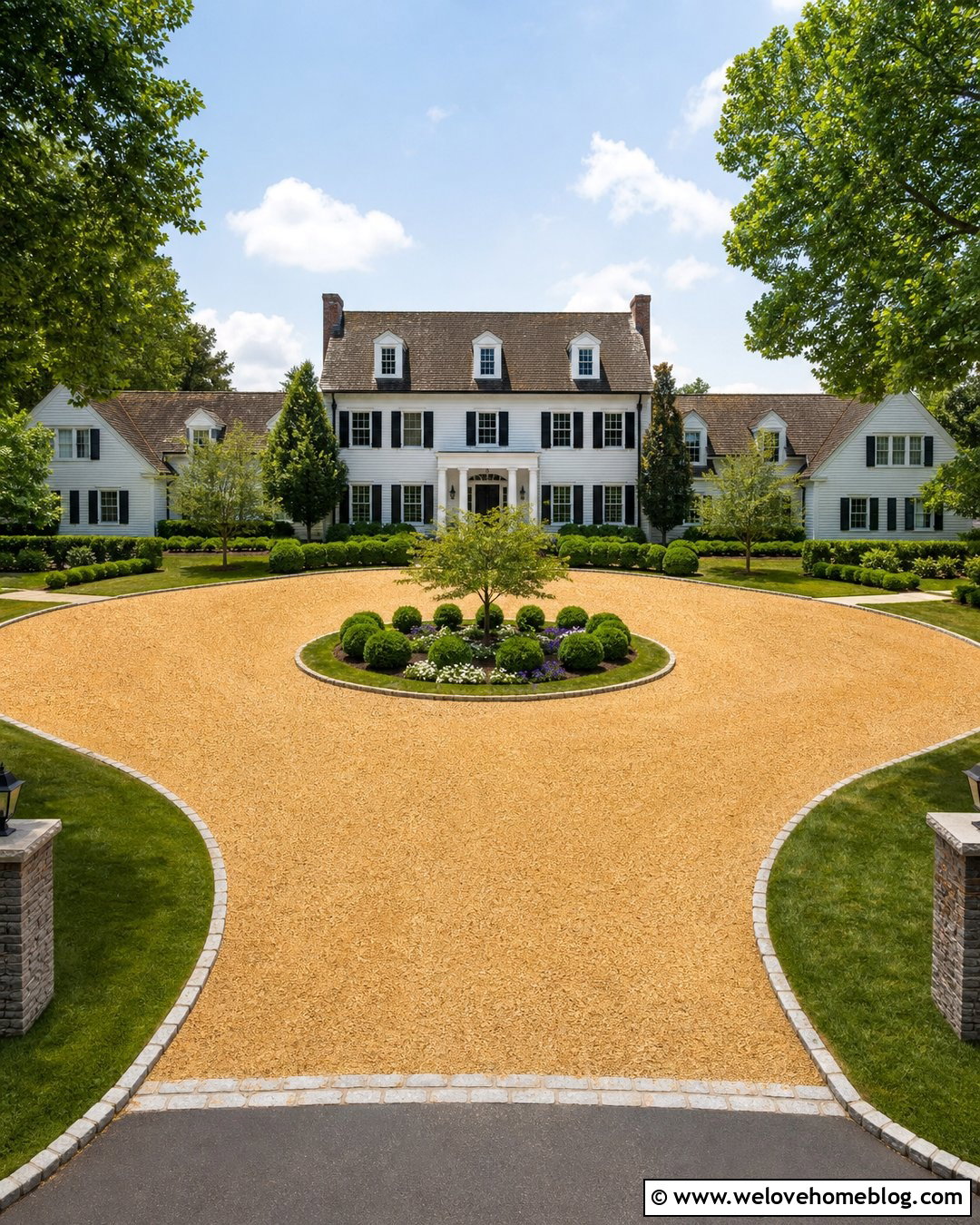 Circular Shingle Driveway With Center Island - 25 Shingle Driveway Ideas