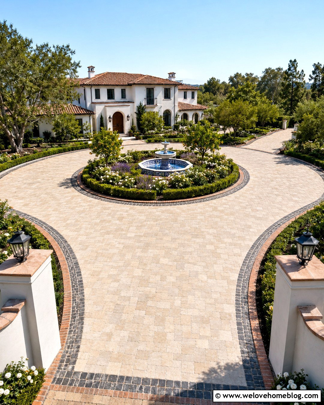 Circular Spanish Driveway With Fountain - 20 Spanish Style Driveway Ideas