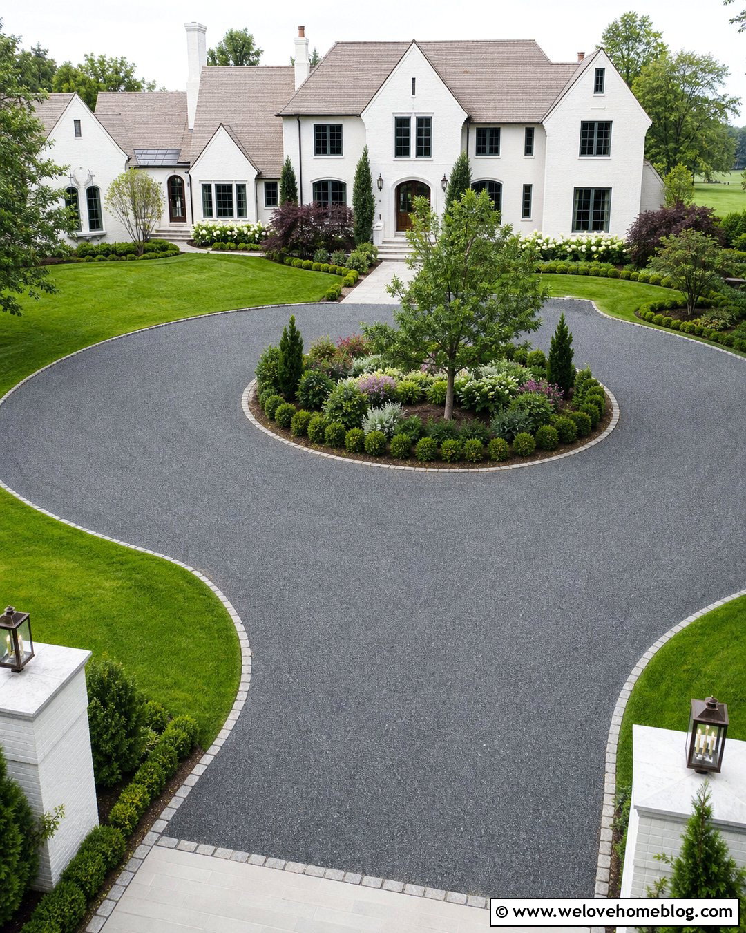 Circular Stone Dust Driveway With Center Landscaping - 20 Stone Dust Driveway Ideas