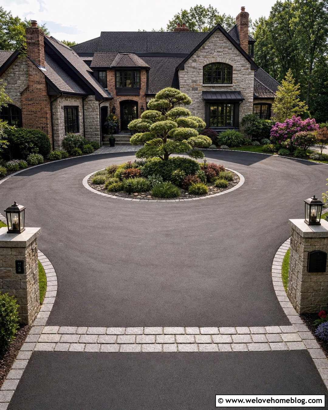 Circular Tarmac Driveway With Stone Border