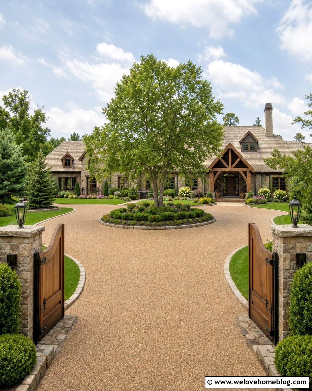 Circular Timber Frame Driveway Entrance - 20 Timber Frame Driveway Entrance Ideas