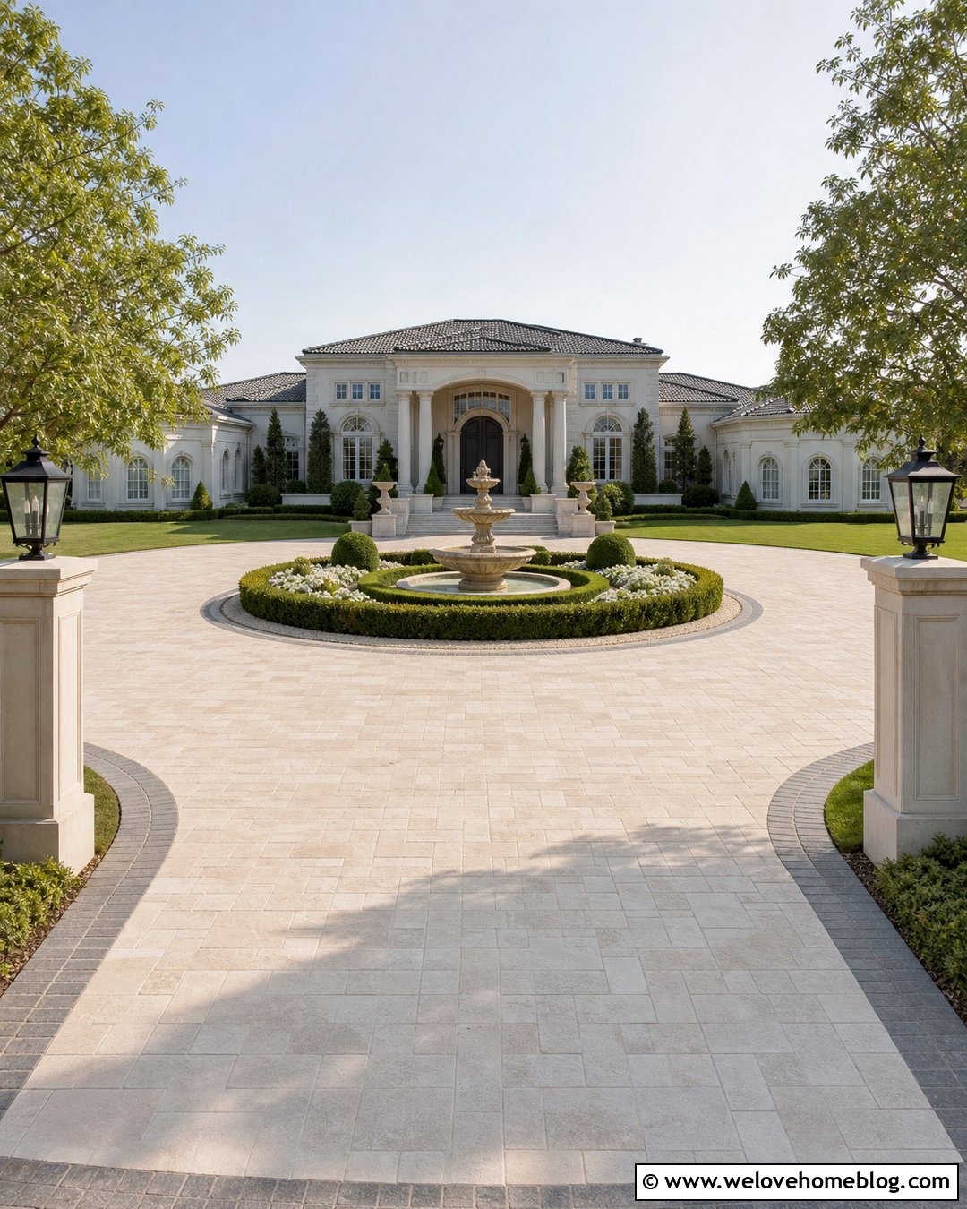 Circular Villa Driveway With Fountain - 25 Villa Driveway Ideas