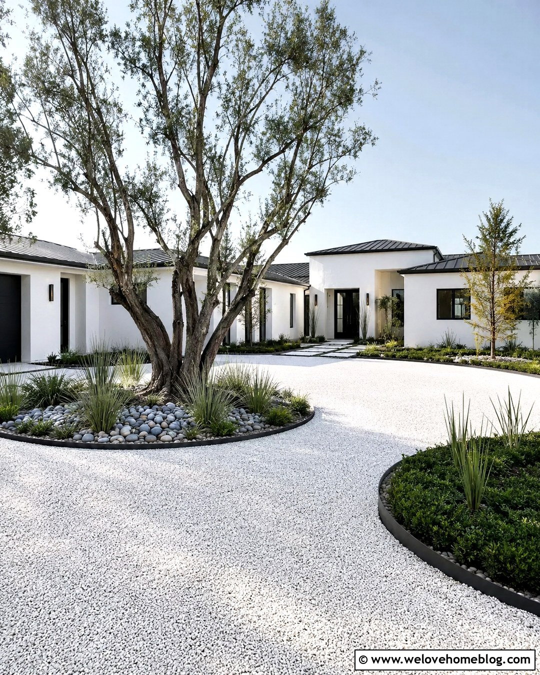 Circular White Gravel Driveway With Steel Edging - 20 Circular Gravel Driveway Ideas