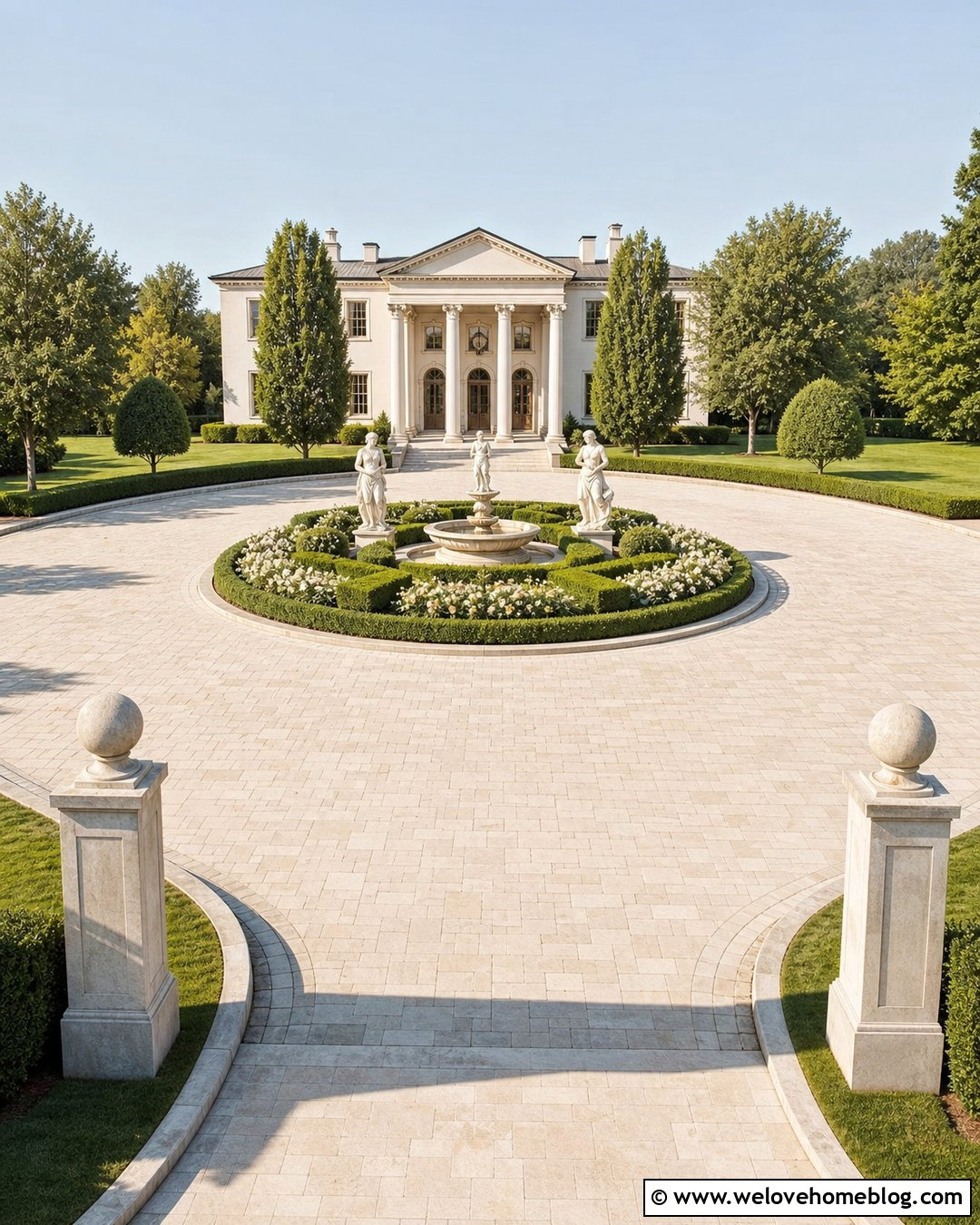 Classical Statues With Circular Driveway - 20 Driveway Entrance Statues Ideas