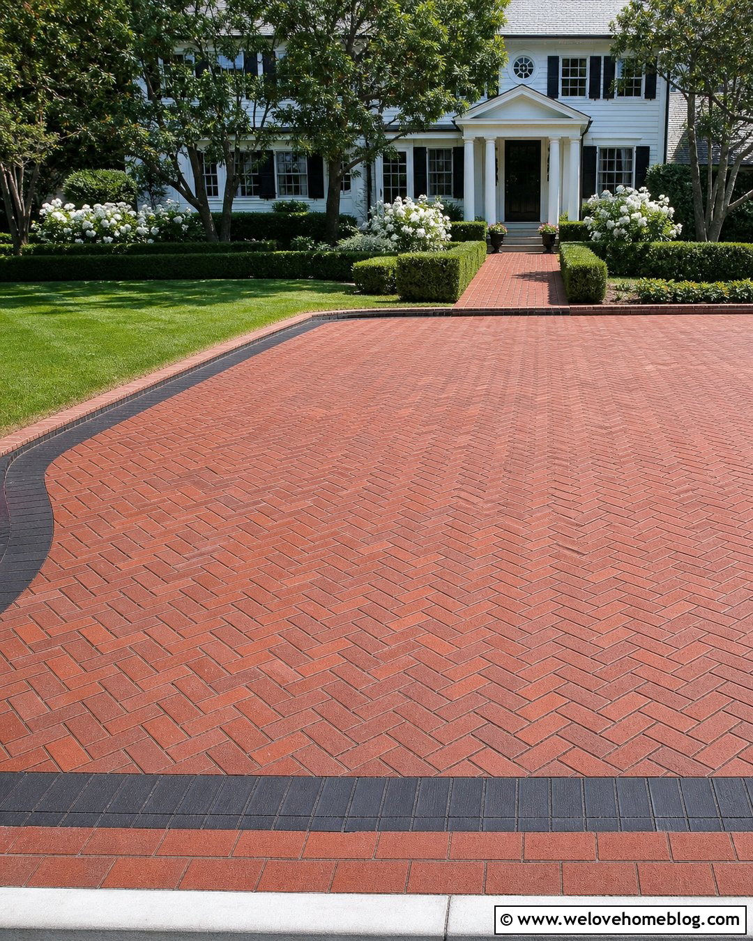 Clay Brick Driveway In A Herringbone Pattern - 20 Concrete Driveway Alternatives Ideas