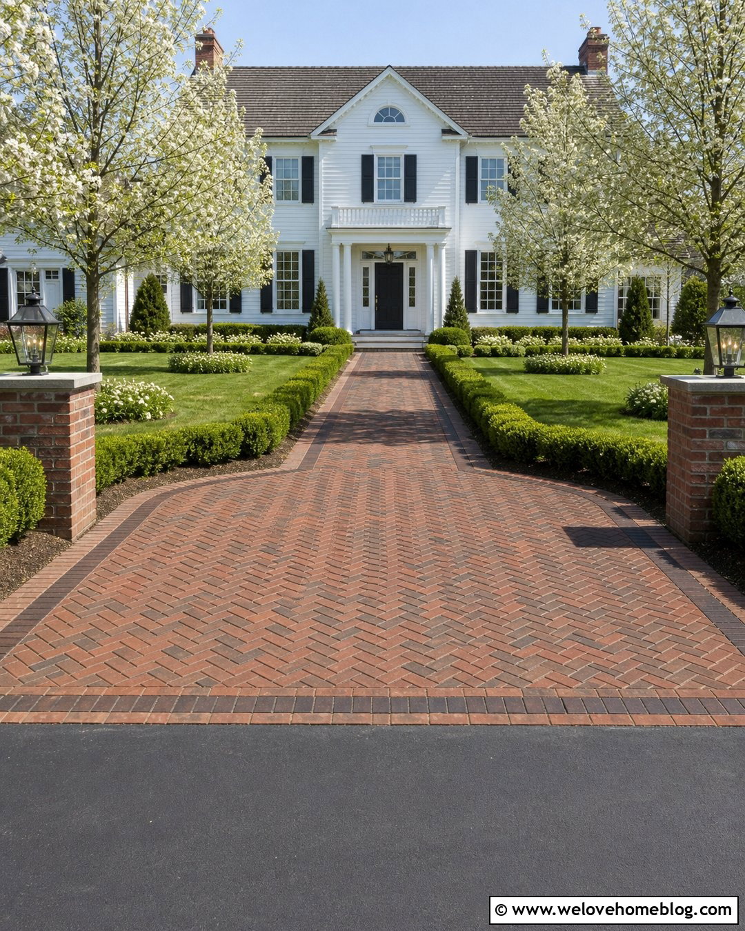 Clay Brick Paver Apron With Colonial Driveway - 20 Paver Apron Driveway Ideas