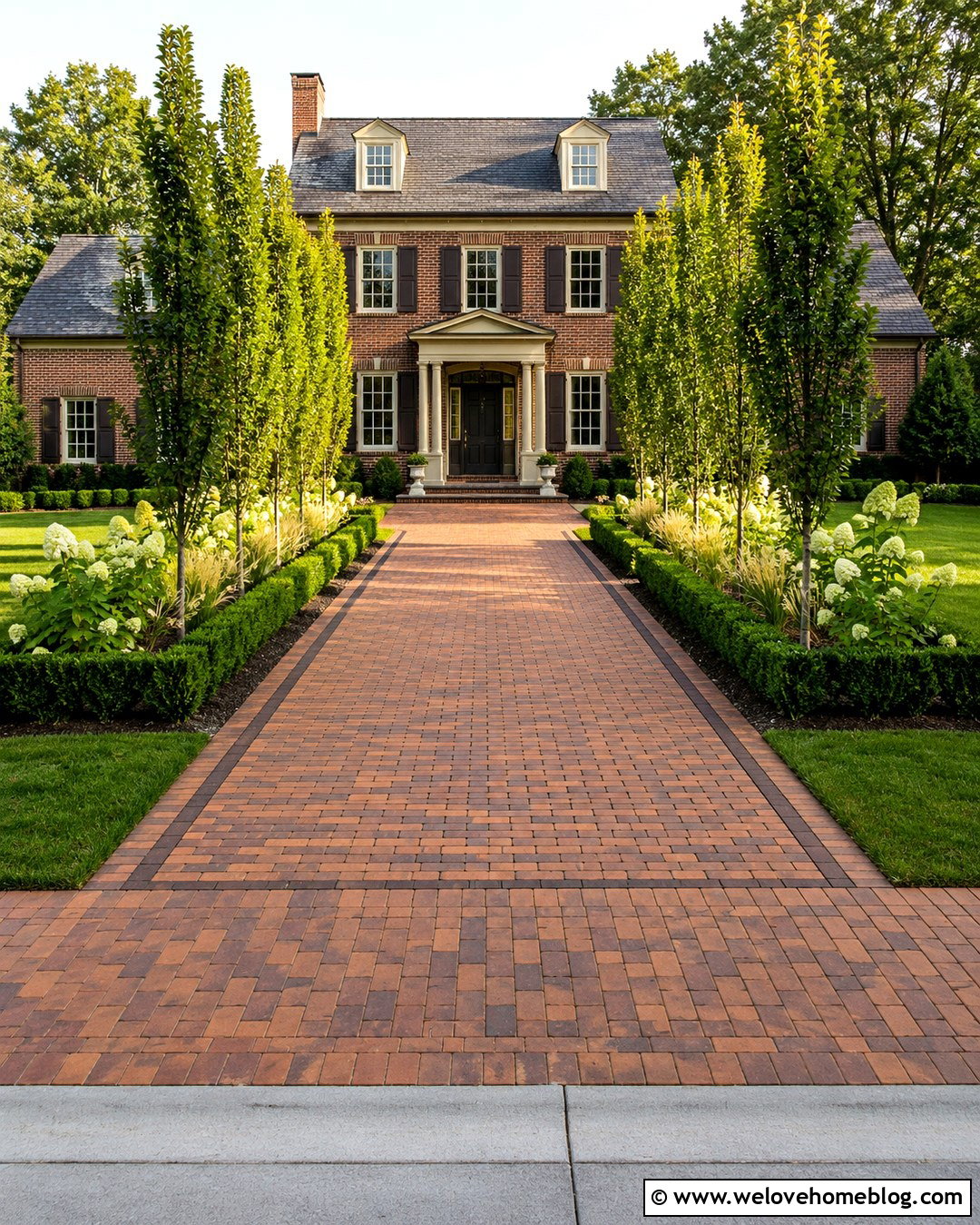 Clay Brick Running Bond Driveway - 20 Autumn Driveway Paving Ideas