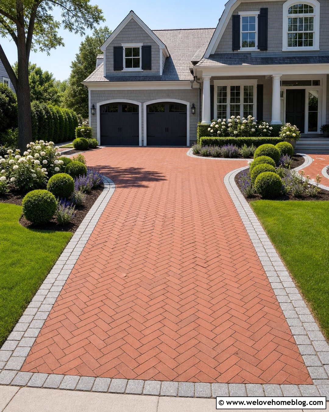 Clay Paver Driveway With Cobblestone Border - 20 Clay Pavers Driveway Ideas