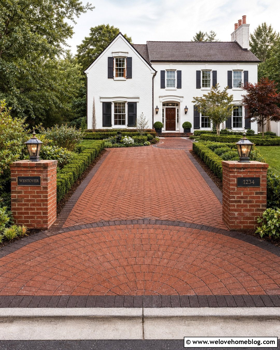 Clay Paver Driveway With Decorative Entrance Apron - 20 Clay Pavers Driveway Ideas