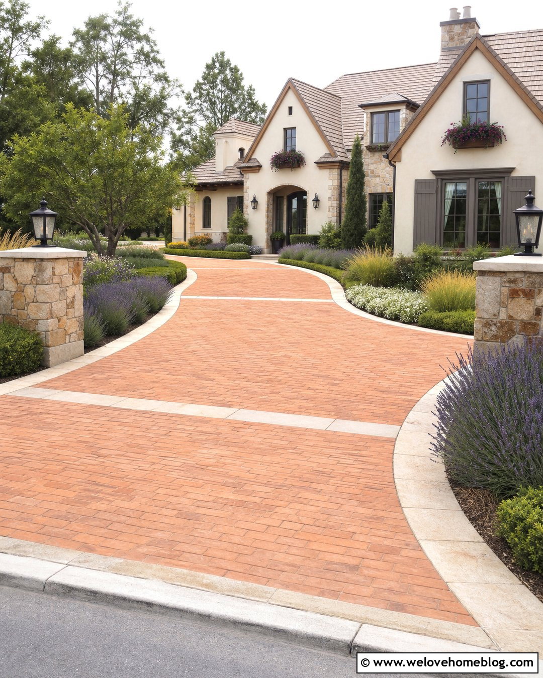 Clay Paver Driveway With Limestone Border - 20 Clay Pavers Driveway Ideas