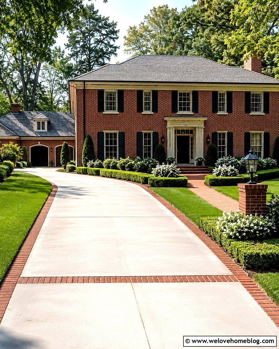 Clean Concrete Driveway With Brick Edging - 20 How To Enhance Driveway Curb Appeal Ideas