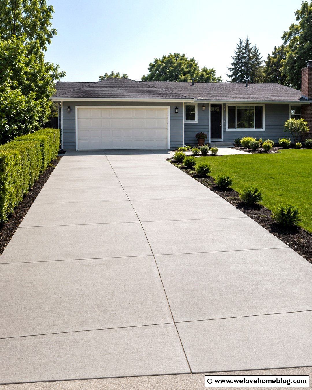 Clean Concrete Driveway With Crisp Lawn Edges - 20 Driveway Curb Appeal Tips Ideas