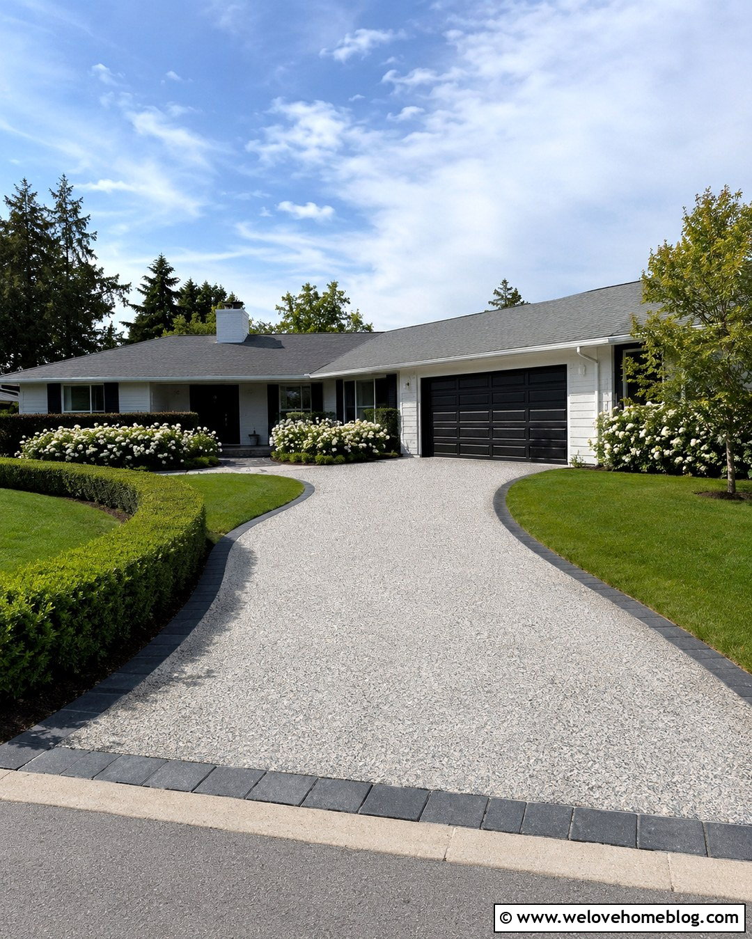Clear Recycled Glass Driveway With Black Paver Border - 20 Recycled Glass Driveway Ideas