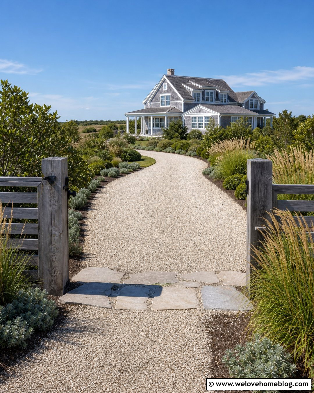 Coastal Acreage Driveway Entrance With Ornamental Grasses - 30 Acreage Landscaping Driveway Entrance Ideas
