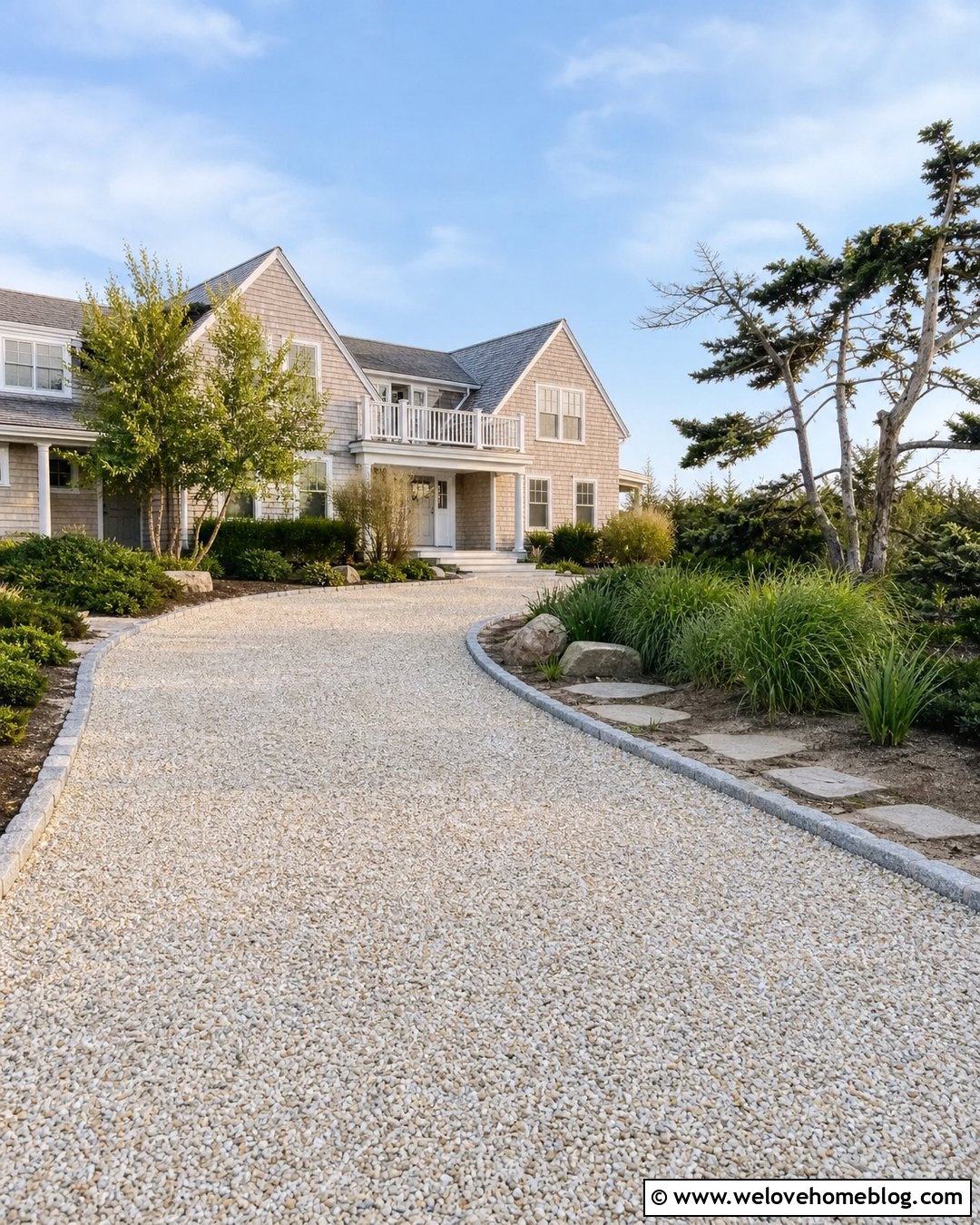 Coastal Beige Gravel Driveway With Shell Accents - 20 Beige Gravel Driveway Ideas