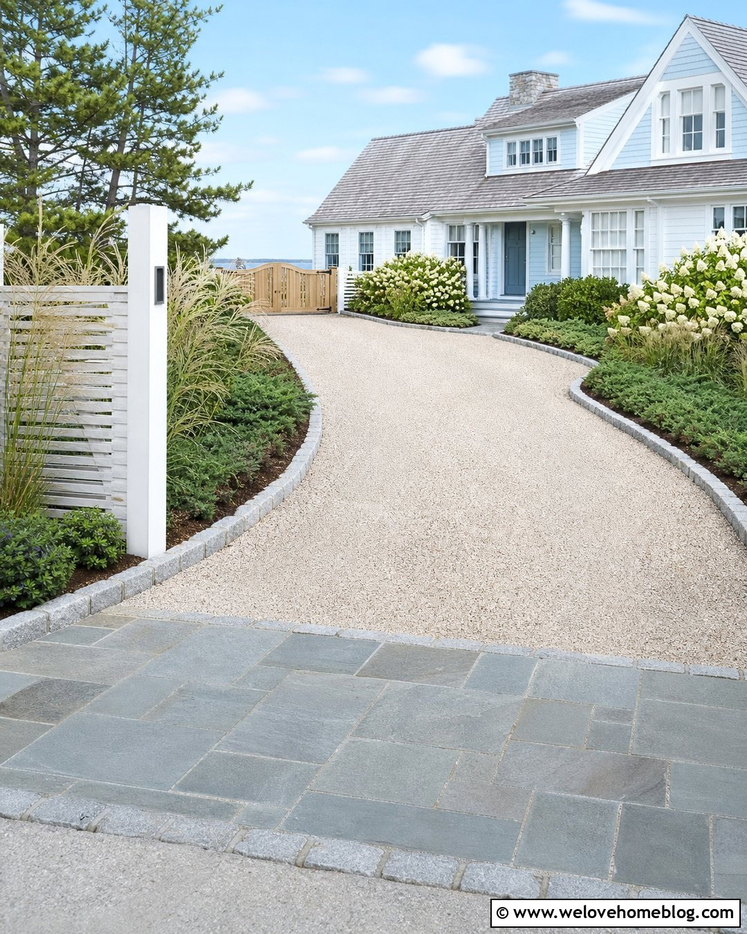 Coastal Cottage Driveway With Shell Gravel - 35 Cottage Driveway Ideas