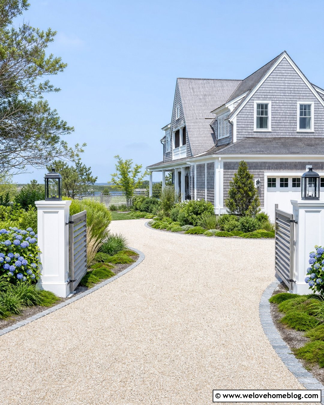 Coastal Driveway Entrance With White Pillars - 25 Luxury Driveway Entrance Ideas