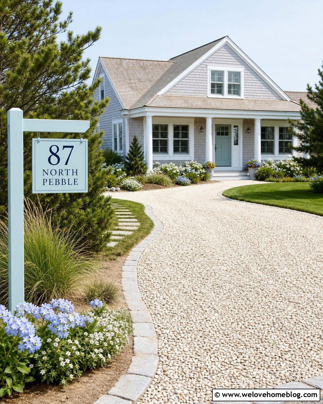 Coastal Driveway Sign With Shell Gravel - 30 Driveway Signs Entrance Ideas