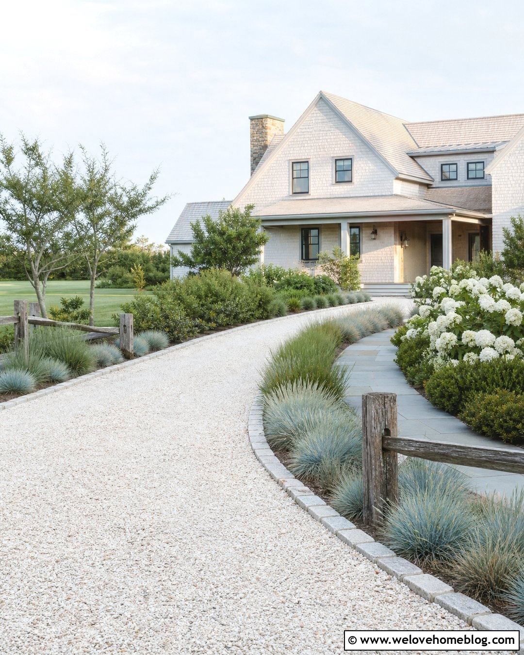 Coastal Driveway With Shell Gravel And Grasses - 25 landscaping around driveway ideas