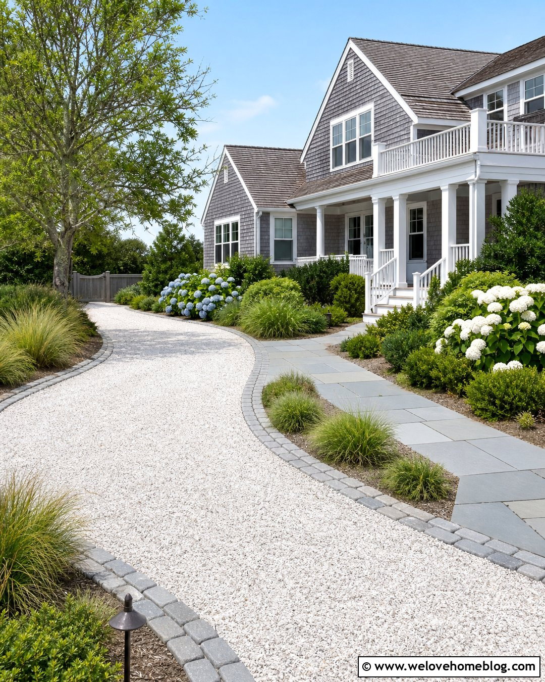 Coastal Driveway With Shell Gravel Landscaping - 25 Landscape Driveway Ideas