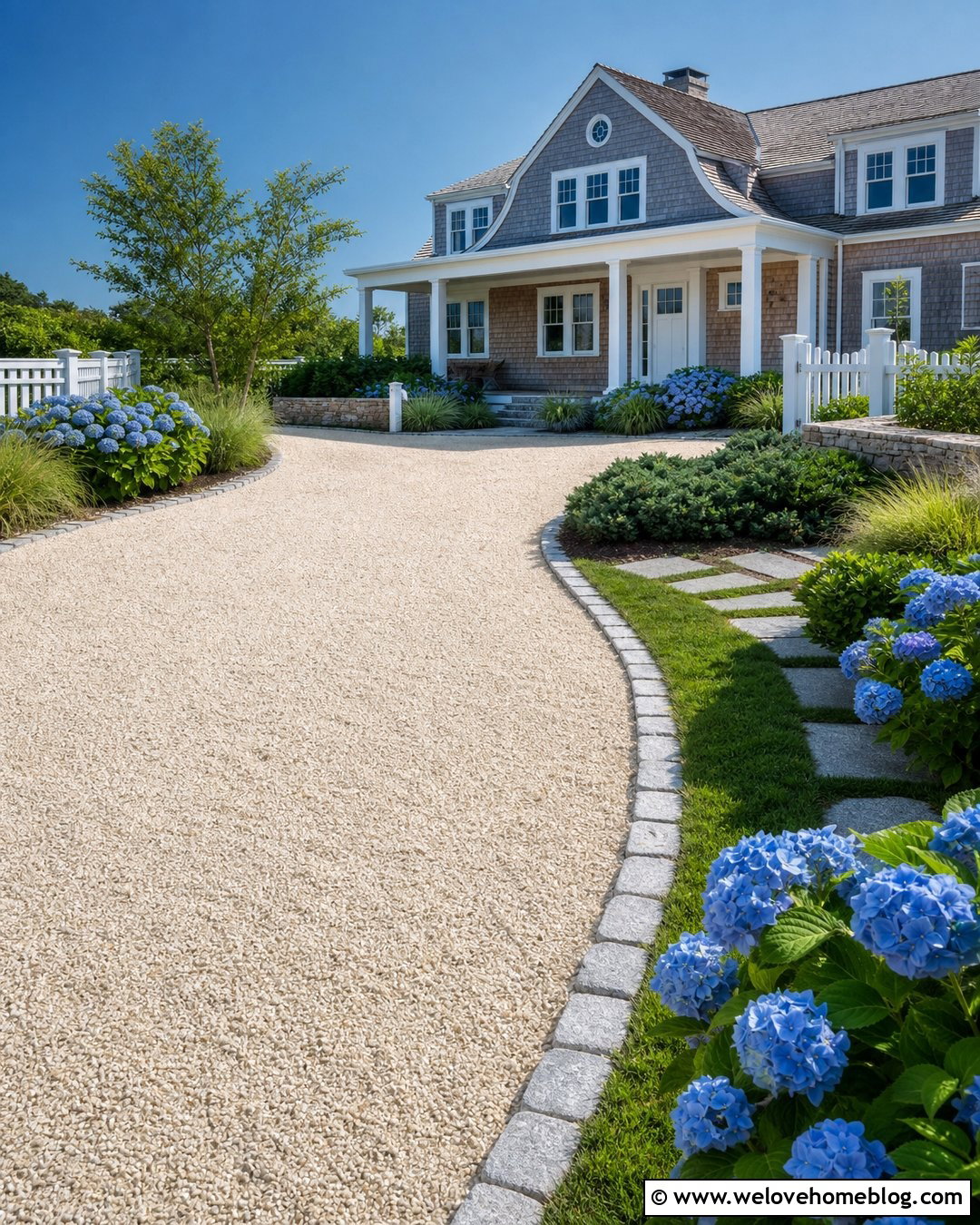 Coastal Driveway With Shell Gravel - 50 Driveway Ideas