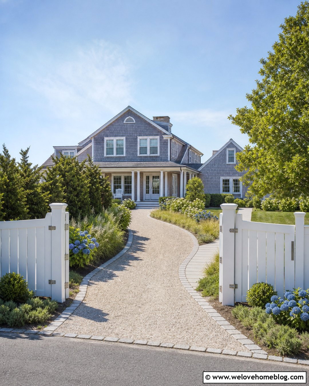 Coastal Fence Driveway Entrance With Shell Gravel - 25 fence driveway entrance ideas