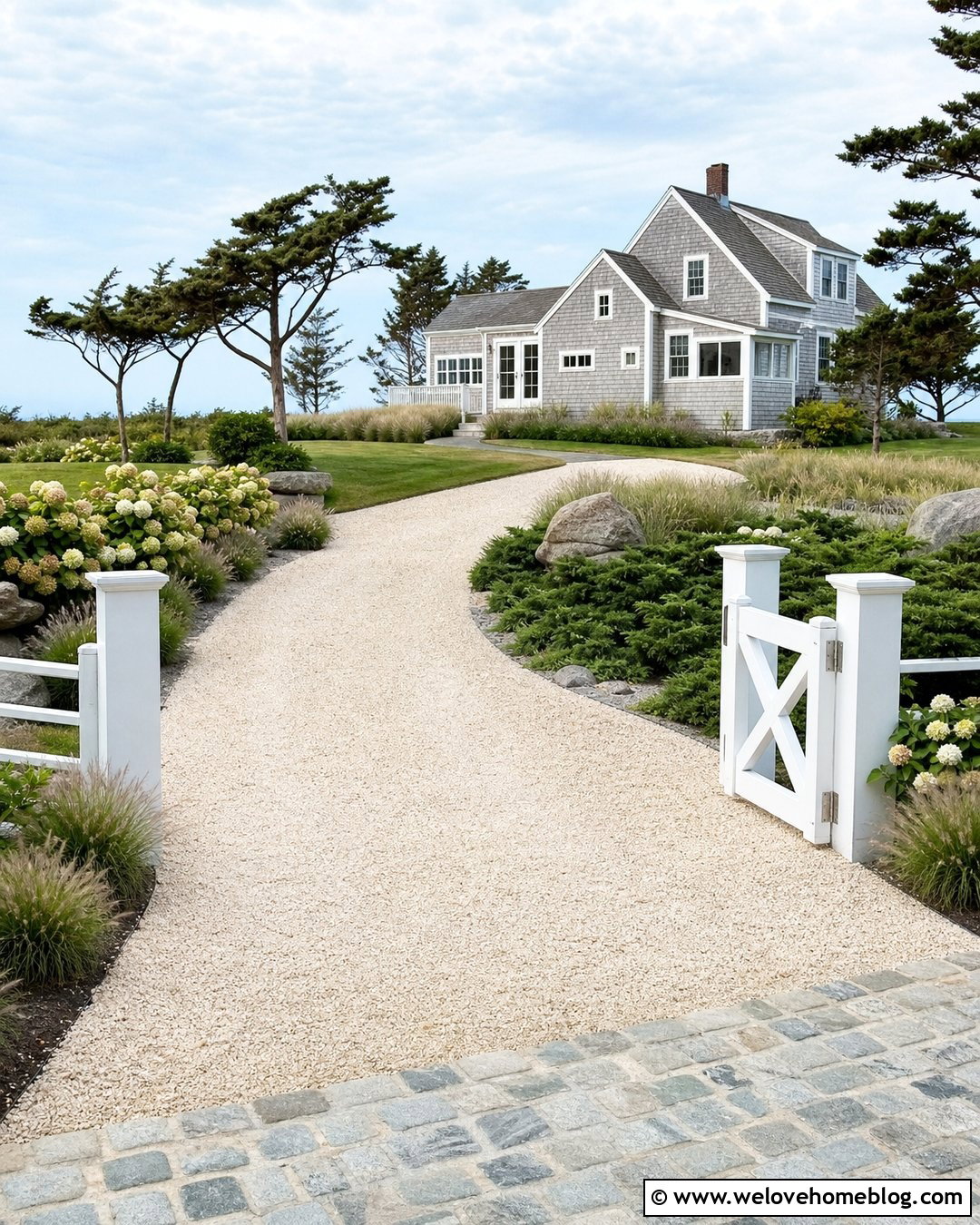 Coastal Fence Shell Gravel Driveway Entrance - 20 Driveway Entrance Fence Ideas