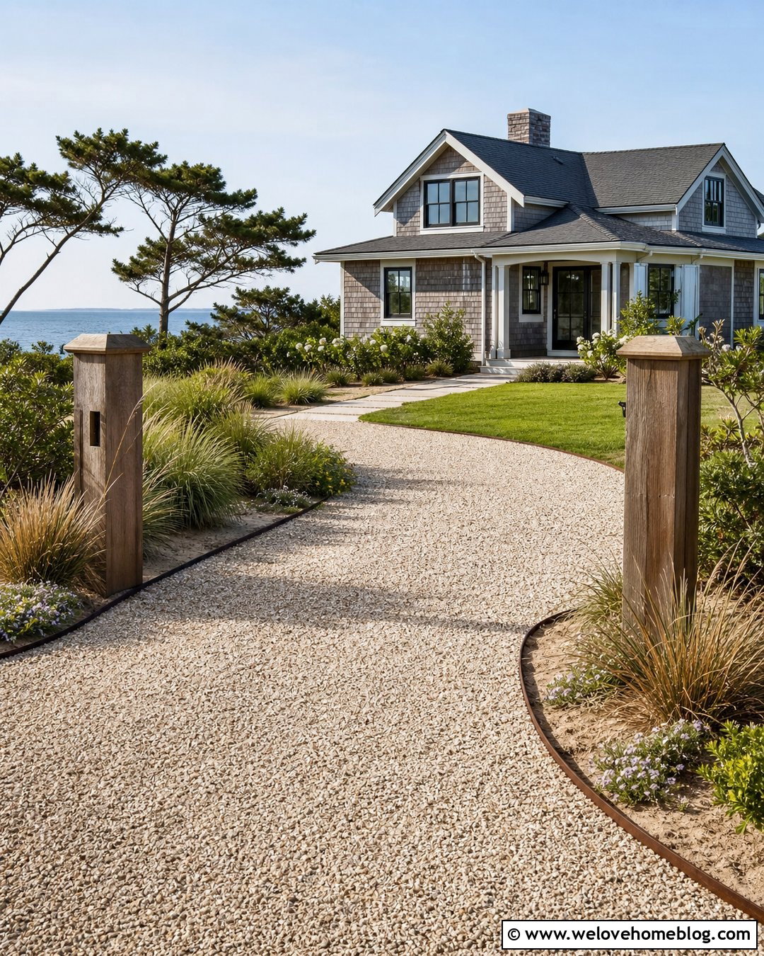 Coastal Grass Lined Driveway - 20 lining driveway with plants ideas