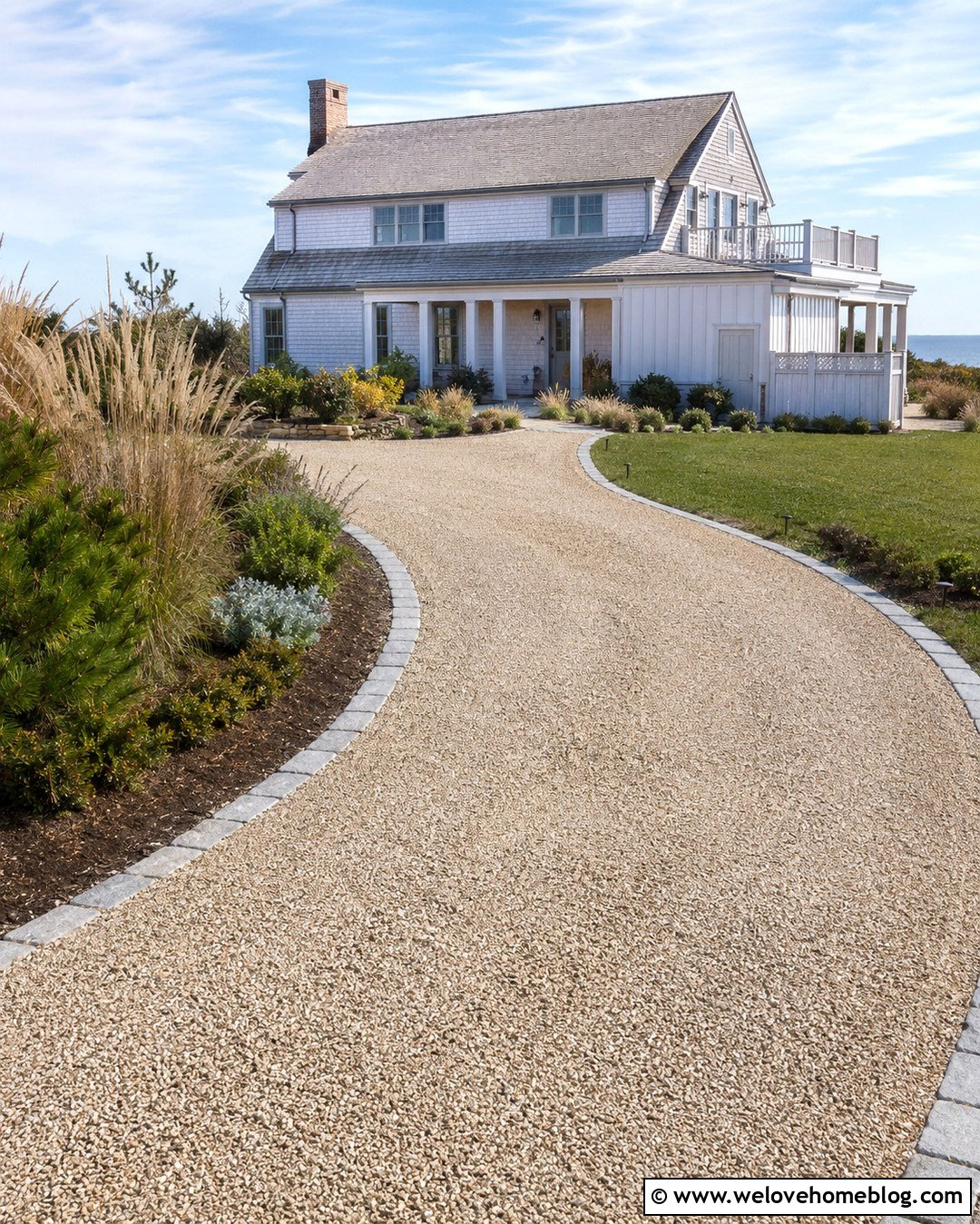 Coastal Gravel Driveway With Light Cobblestone Edging - 20 gravel driveway cobblestone edging ideas
