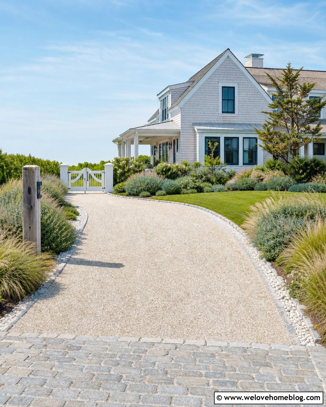 Coastal Gravel Driveway With Shell Borders - 50 gravel driveway ideas