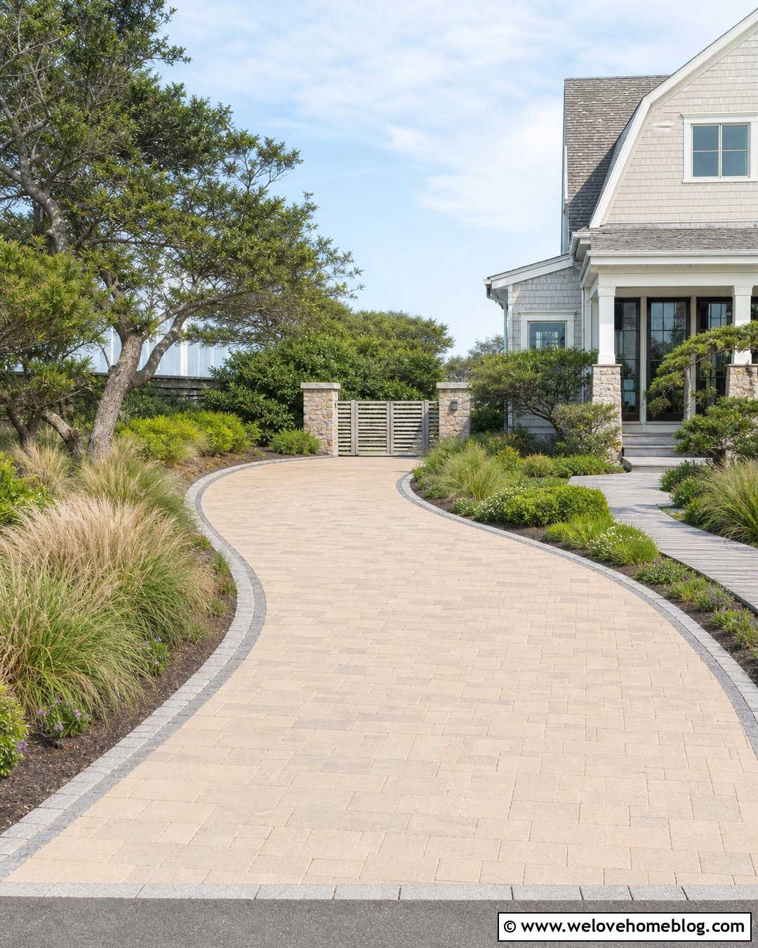 Coastal Luxury Driveway With Light Pavers - 45 Luxury Driveway Ideas
