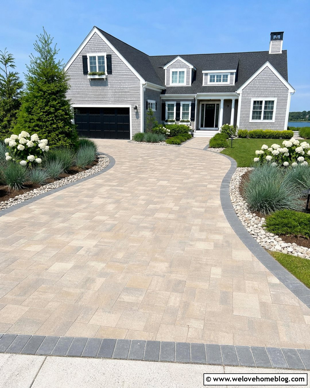 Coastal Paver Driveway With Light Colors