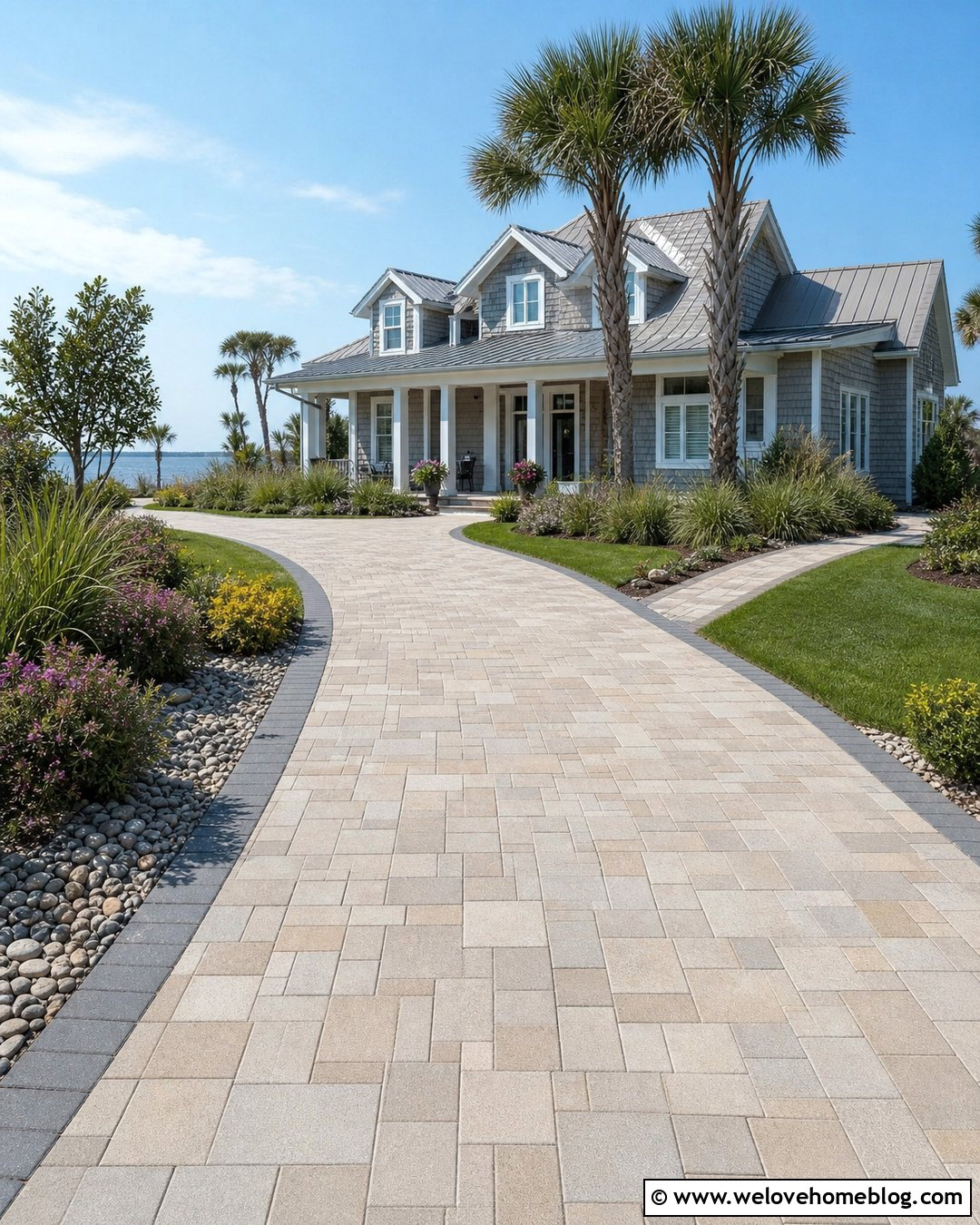 Coastal Paver Driveway With Shell Colors - 35 driveway pavers design ideas