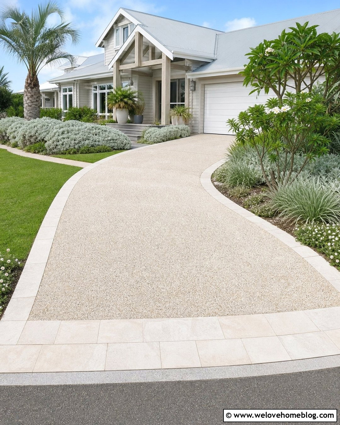 Coastal Pebblecrete Driveway With Pale Stone Border - 25 Pebblecrete Driveway Ideas