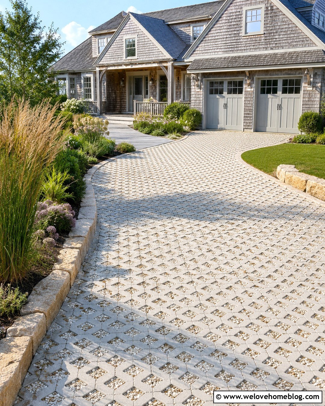Coastal Permeable Paver Driveway With Light Gravel - 20 Permeable Paver Driveway Ideas