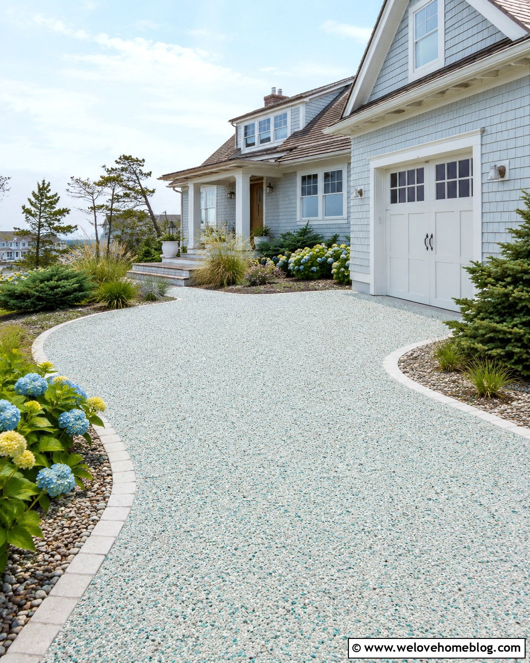 Coastal Recycled Glass Driveway With White Pavers - 20 Recycled Glass Driveway Ideas
