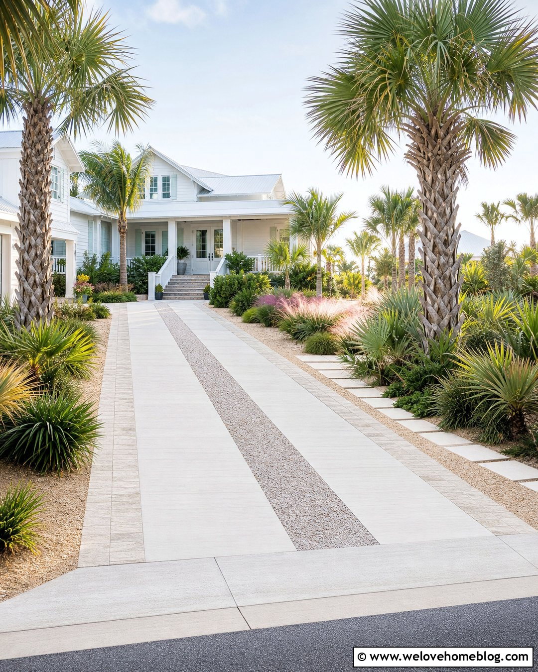 Coastal Ribbon Driveway With Palm Landscaping - 20 Coastal Driveway Landscaping Ideas