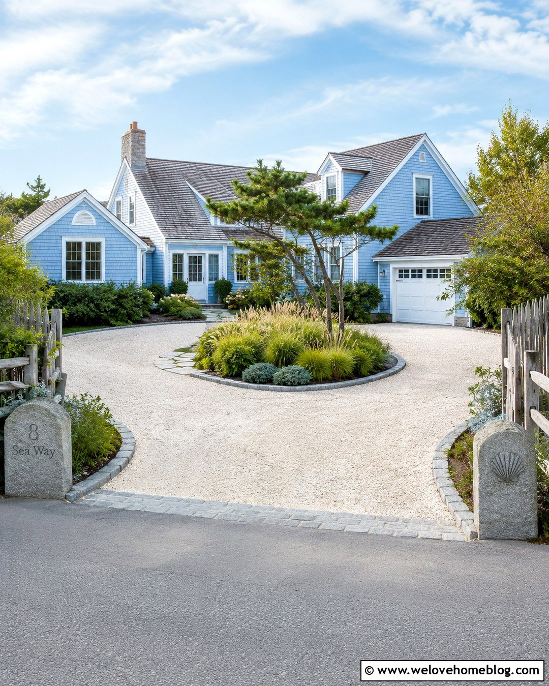 Coastal Rounded Driveway With Crushed Shell - 20 Rounded Driveway Ideas