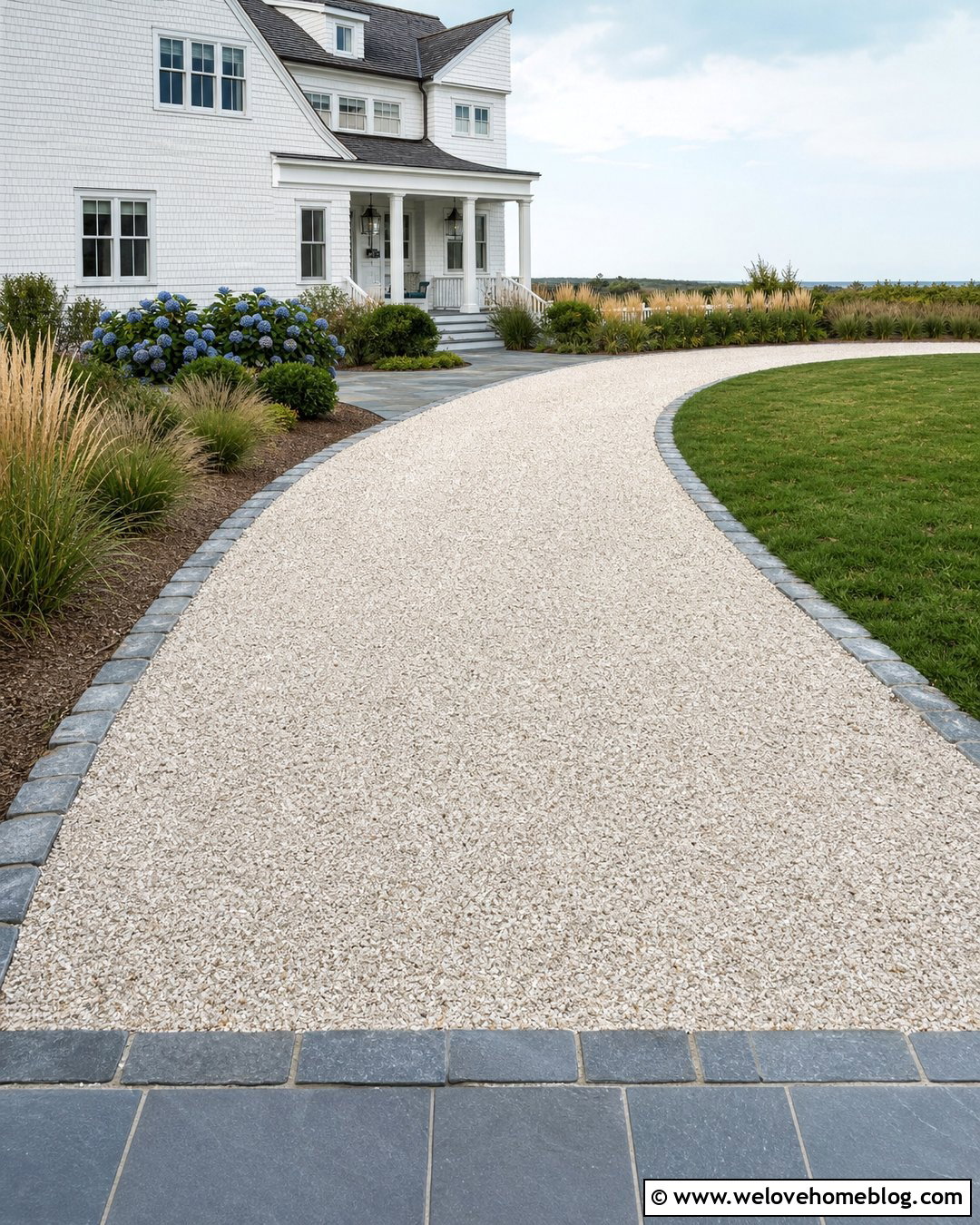 Coastal Shell Driveway With Bluestone Edging - 25 Elegant Driveway Ideas